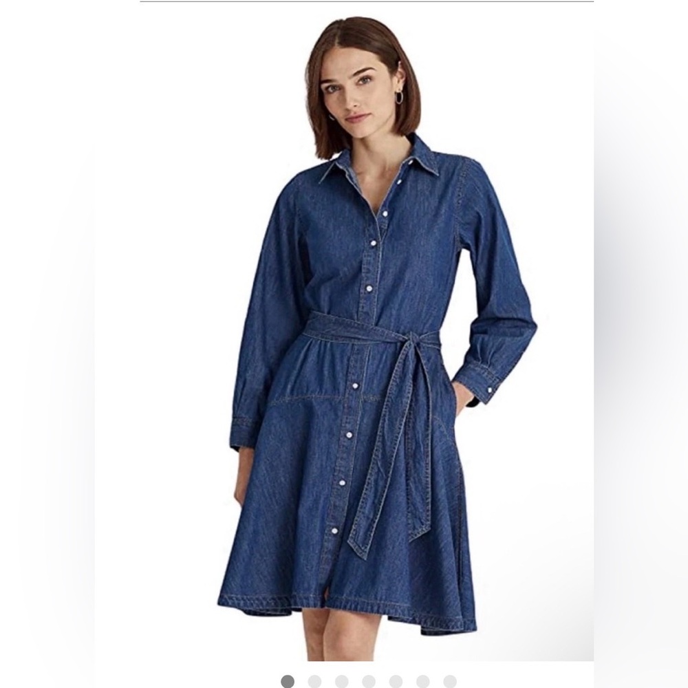 Lauren Ralph Lauren Women's Belted Denim Long Sleeve Shirtdress Size 12. NWT.